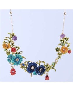 Ladybug and Flowers Vintage Fashion Western Fashion Women Statement Necklace - Blue
