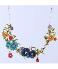 Ladybug and Flowers Vintage Fashion Western Fashion Women Statement Necklace - Blue