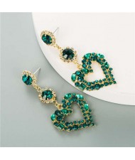 Glass Gems Embellished Heart Design Super Shining Fashion Women Earrings - Green