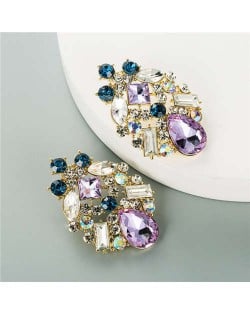 Purple Hollow Waterdrop Super Shining Women Alloy Costume Earrings