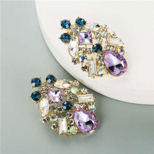 Purple Hollow Waterdrop Super Shining Women Alloy Costume Earrings