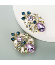 Purple Hollow Waterdrop Super Shining Women Alloy Costume Earrings