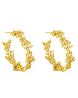 Cubic Zirconia Embellished Butterflies Golden Women Earrings