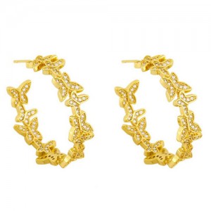Cubic Zirconia Embellished Butterflies Golden Women Earrings