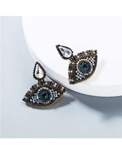 Rhinestone Charming Eyes Design Vintage Fashion Women Costume Earrings - White