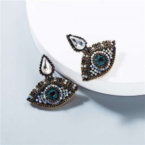 Rhinestone Charming Eyes Design Vintage Fashion Women Costume Earrings - White