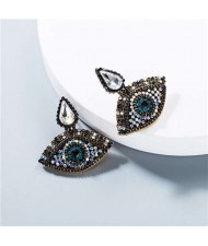 Rhinestone Charming Eyes Design Vintage Fashion Women Costume Earrings - White