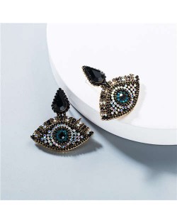 Rhinestone Charming Eyes Design Vintage Fashion Women Costume Earrings - Black