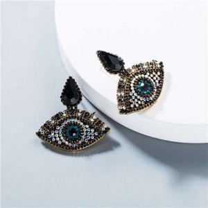 Rhinestone Charming Eyes Design Vintage Fashion Women Costume Earrings - Black