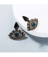 Rhinestone Charming Eyes Design Vintage Fashion Women Costume Earrings - Black