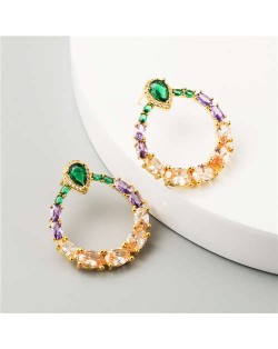 Graceful Green and Purple Fashion Women Hoop Earrings