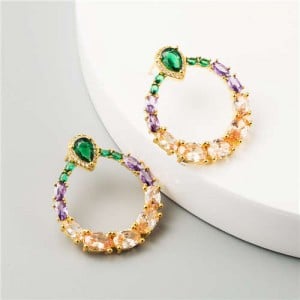 Graceful Green and Purple Fashion Women Hoop Earrings