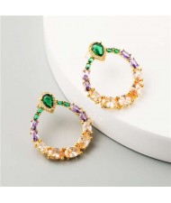 Graceful Green and Purple Fashion Women Hoop Earrings
