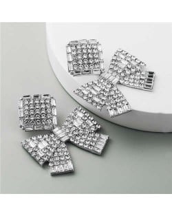 Rhinestone Bowknot Design Unique Fashion Women Alloy Costume Earrings - Silver