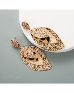 Multi-layer Leaves Bohemian Fashion Women Leather Texture Stud Earrings - Golden