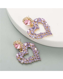 Alluring Fashion Glistening Hollow Heart Shape Women Costume Earrings - Purple