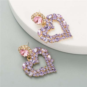 Alluring Fashion Glistening Hollow Heart Shape Women Costume Earrings - Purple