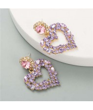 Alluring Fashion Glistening Hollow Heart Shape Women Costume Earrings - Purple
