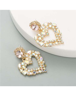 Alluring Fashion Glistening Hollow Heart Shape Women Costume Earrings - Luminous White