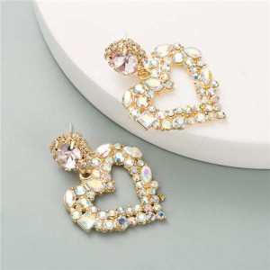 Alluring Fashion Glistening Hollow Heart Shape Women Costume Earrings - Luminous White