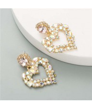 Alluring Fashion Glistening Hollow Heart Shape Women Costume Earrings - Luminous White