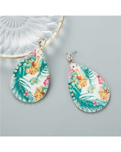 Flowers and Palm Tree Leaves Summer Fashion Waterdrop Design Women Costume Earrings