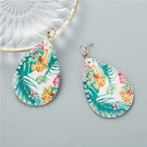 Flowers and Palm Tree Leaves Summer Fashion Waterdrop Design Women Costume Earrings