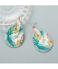 Flowers and Palm Tree Leaves Summer Fashion Waterdrop Design Women Costume Earrings