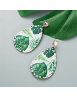 Leaves Prints Waterdrop Design Bohemian Fashion Leature Texture Women Costume Earrings