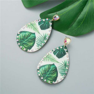 Leaves Prints Waterdrop Design Bohemian Fashion Leature Texture Women Costume Earrings