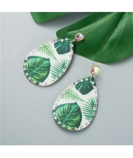 Leaves Prints Waterdrop Design Bohemian Fashion Leature Texture Women Costume Earrings