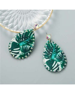 Summer Fashion Leaves Bohemian Style Women Waterdrop PU Earrings