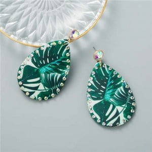 Summer Fashion Leaves Bohemian Style Women Waterdrop PU Earrings