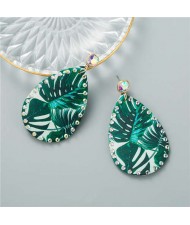 Summer Fashion Leaves Bohemian Style Women Waterdrop PU Earrings