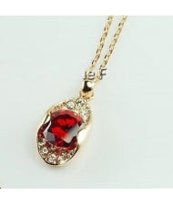 Red Crystal and Rhinestone Inlaid Peas Design Rose Gold  Necklace