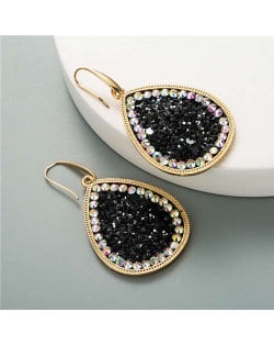 Shining Sequins Rimmed Stones Embellished Waterdrop Graceful Women Costume Earrings - Black