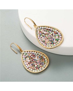 Shining Sequins Rimmed Stones Embellished Waterdrop Graceful Women Costume Earrings - Multicolor