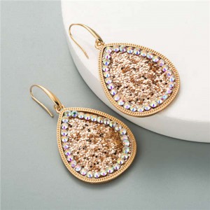 Shining Sequins Rimmed Stones Embellished Waterdrop Graceful Women Costume Earrings - Champagne