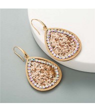 Shining Sequins Rimmed Stones Embellished Waterdrop Graceful Women Costume Earrings - Champagne