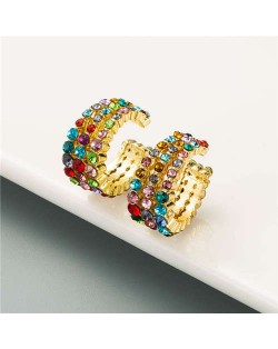 Rhinestone Embellished Creative C Type Women Fashion Earrings - Multicolor