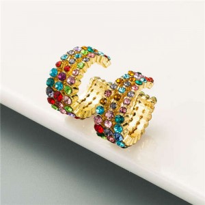 Rhinestone Embellished Creative C Type Women Fashion Earrings - Multicolor