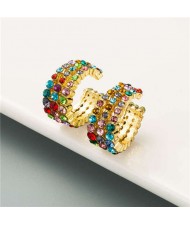 Rhinestone Embellished Creative C Type Women Fashion Earrings - Multicolor