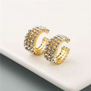 Rhinestone Embellished Creative C Type Women Fashion Earrings - White