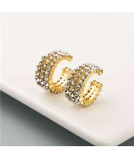 Rhinestone Embellished Creative C Type Women Fashion Earrings - White