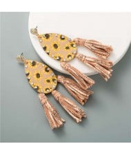 Sunflowers Prints Waterdrop Tassel Fashion Leature Texture Women Costume Earrings - Pink