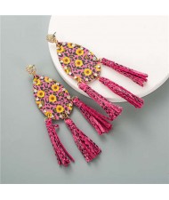 Leopard Prints and Sunflower Prints Waterdrop Women Tassel Earrings - Rose