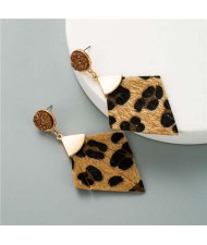 Leopard Prints Diamond Shape Leather Texture High Fashion Women Stud Earrings