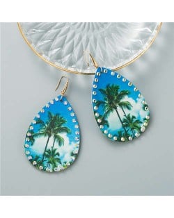 Coconut Trees Prints Beach Fashion Waterdrop Women Costume Earrings