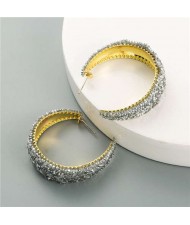 Rhinestone Embellished Korean Fashion Glistening Women Hoop Earrings - White