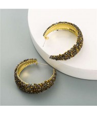 Rhinestone Embellished Korean Fashion Glistening Women Hoop Earrings - Coffee